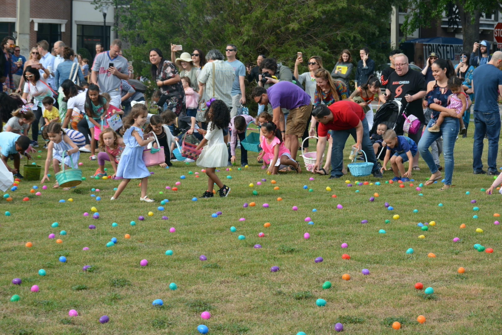 Children collect Easter eggs at annual egg hunt in Central Park.